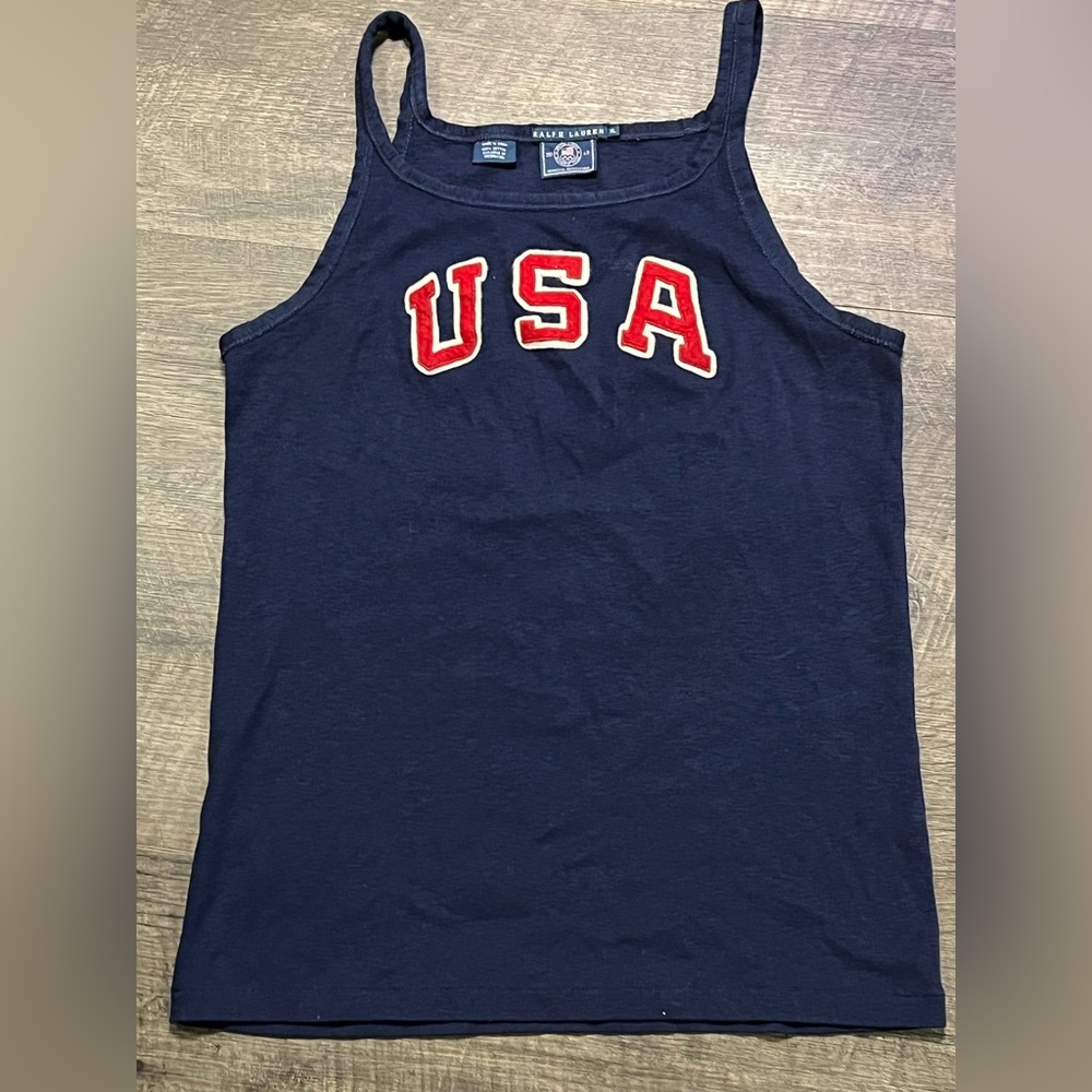 Ralph Lauren Navy Top with Red USA Appliqué Vintage Tank Top